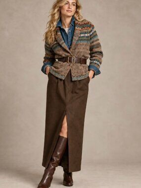 J .Peterman Company maxi choc brown skirt S equestrian vintage pockets